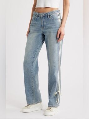 TCL Light Blue Denim Jeans with Cream Trim and tie bows